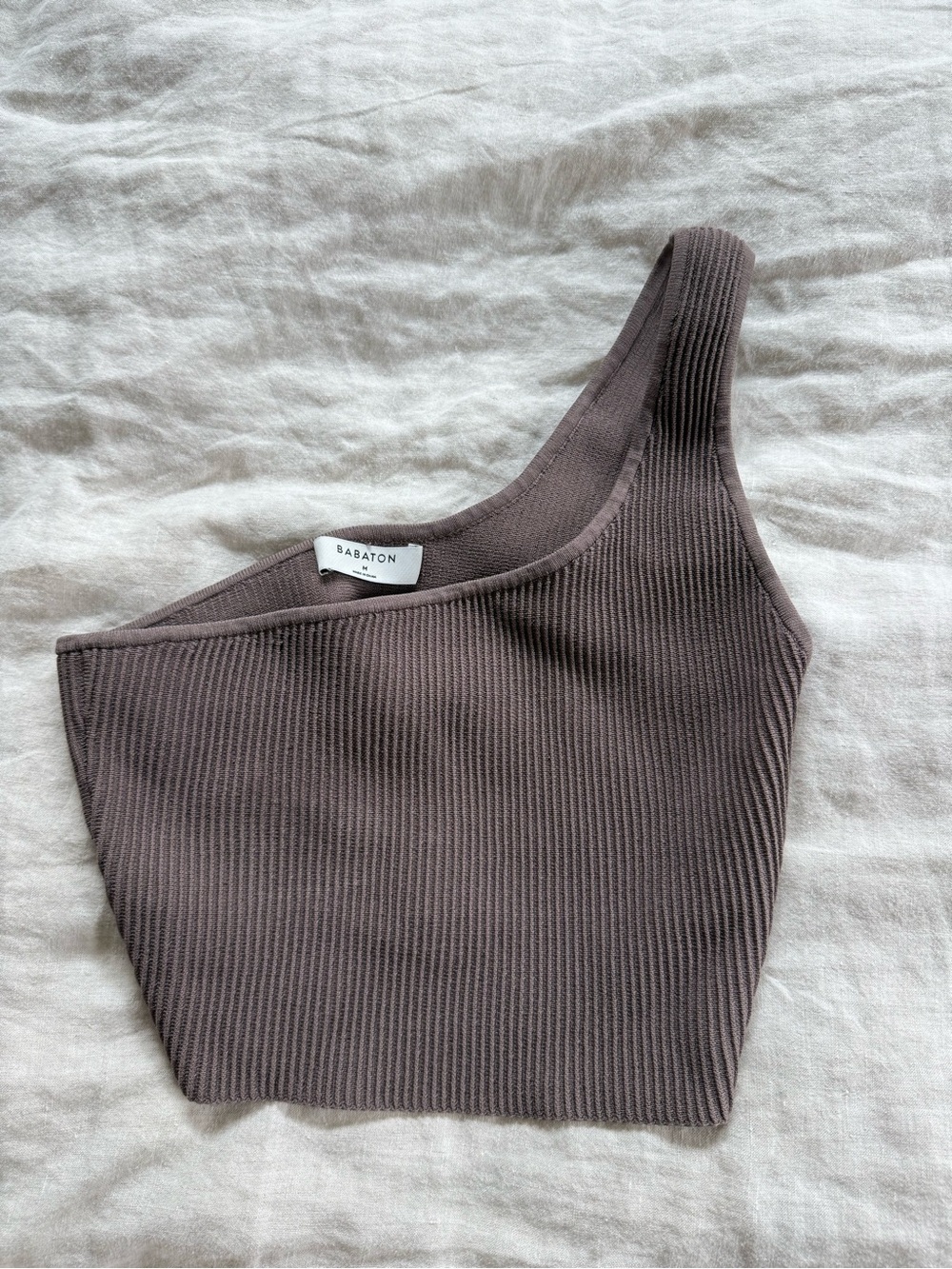 Aritzia One-Shoulder Ribbed Crop Top - Taupe